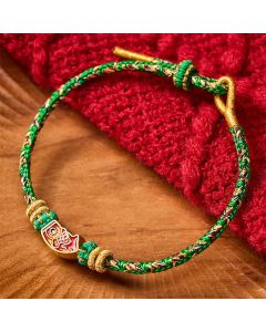 Buddha Stones Hand-Woven String Koi Fish Strength Rope Bracelet - Green(Wrist Circumference: 5.9-7.1 in / 15-18cm)