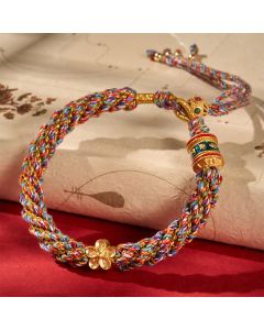 Buddha Stones Hand-Woven Tibetan Om Mani Padme Hum Flower Wisdom Rope Bracelet - Multicolor