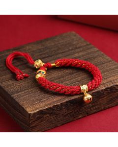 Buddha Stones Hand-Woven Tibetan Om Mani Padme Hum Wisdom Bell Charm Multicolor Rope Bracelet - Burgundy(Wrist Circumference: 5.9–6.7 in / 15–17 cm)