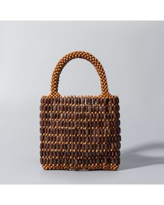 Buddha Stones Hand-woven Wooden Beads Handbag - Khaki 19.5*4.5*18.5cm