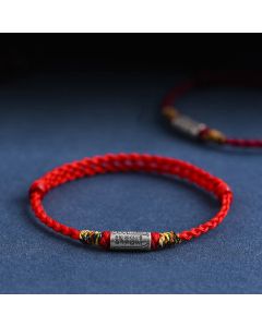 Buddha Stones Handcrafted 925 Sterling Silver Everything Goes Well Design Protection Strength Bracelet Anklet - Anklet(Circumference 18-30cm) / Colorful Rope
