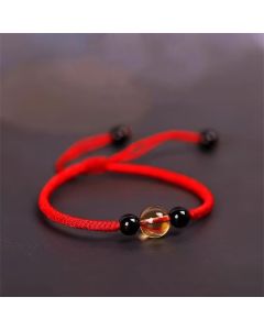 Buddha Stones Handcrafted Citrine Black Obsidian Bead King Kong Knot Peace Knot Luck Rope Bracelet - Red(Wrist Circumference 14-16cm) / Peace Knot