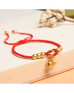Buddha Stones Handcrafted Lily Of The Valley Flower Charm Design Luck Protection Braided Bracelet - Black Rope(Wrist Circumference 14-19cm)