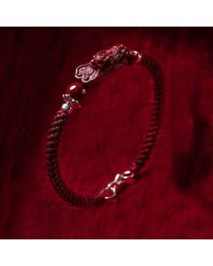 Buddha Stones Handcrafted PiXiu Cinnabar Wealth Luck Braided Bracelet - Red Adjustable Rope / 17cm