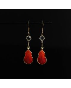 Buddha Stones Handcrafted Red Silk Art Gourd Glass Blessing Fortune Hook Earrings - Gourd(Size: 4*1.5cm)