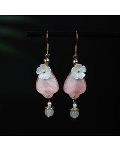 Buddha Stones Handcrafted Silk Art Petal Good Fortune Blessing Dangle Hook Earrings - Silk fibers(Size: 5.5*1cm)
