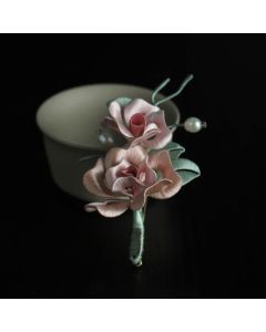 Buddha Stones Handcrafted Silk Art Twin Rose Flower Blessing Harmony Brooch - Twin Rose(Length: About 7-9cm)
