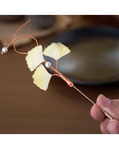 Buddha Stones Handcrafted Silk Art Velvet Flower Ginkgo Leaf Brooch - Ginkgo Leaf About 7-8cm