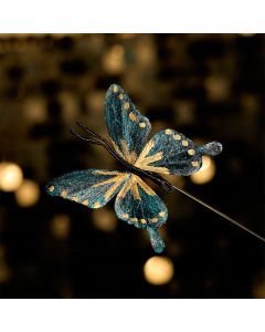 Buddha Stones Handcrafted Silk Art Velvet Flower Golden Blue Butterfly Brooch - Golden Blue Butterfly About 7-8cm