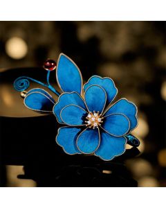 Buddha Stones Handcrafted Silk Art Velvet Flower Light Blue Flower Brooch - Light Blue Flower About 7.5*6cm