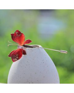 Buddha Stones Handcrafted Silk Art Velvet Flower Red Butterfly Brooch - Red Butterfly About 7-8cm