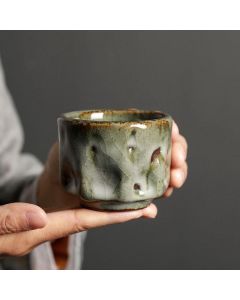 Buddha Stones Handcrafted Simple Cracked Ice Texture Chinese Jianzhan Ceramic Teacup Kung Fu Tea Cup - 8cm*6cm*110ml With Gift Box