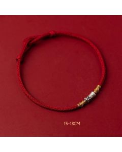 Buddha Stones Handmade 925 Sterling Silver Bamboo Design Red String Luck Braided Bracelet - Black String 925 Sterling Silver Bamboo(Wrist Circumference: 15-18cm)