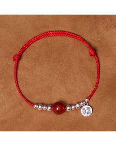 Buddha Stones Handmade 925 Sterling Silver Fu Character Red Agate Fortune Braided Ultra-Thin Rope Bracelet - Red Ultra-Thin Rope(Wrist Circumference 14-20cm)