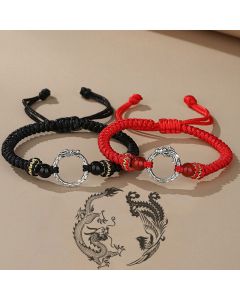 Buddha Stones Handmade 925 Sterling Silver Year of the Dragon Phoenix Peace Buckle Luck Couple Bracelet - Phoenix(Luck♥Strength)(Wrist Circumference 14-22cm)