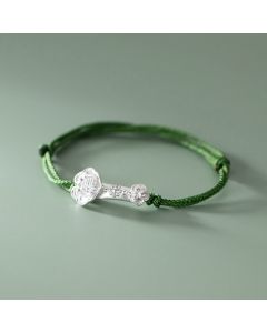 Buddha Stones Handmade 999 Sterling Silver Fu Character Wish Ruyi Handle Luck Braided Green Rope Bracelet - Fu Character(Wrist Circumference 14-18cm)