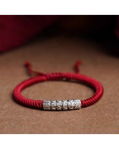 Buddha Stones Handmade 999 Sterling Silver Peace and Good Fortune Om Mani Padme Hum Luck Rope Bracelet - Black(Wrist Circumference 14-20cm) / Om Mani Padme Hum