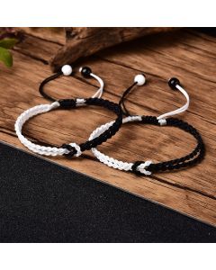 Buddha Stones Handmade Black White Rope Braided Healing Bracelet - 19cm