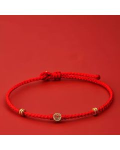 Buddha Stones Handmade Braided Red String 925 Sterling Silver Fu Character Luck Bracelet - Gold String 925 Sterling Silver(Wrist Circumference: 5.9-6.7 in / 15-17 cm)