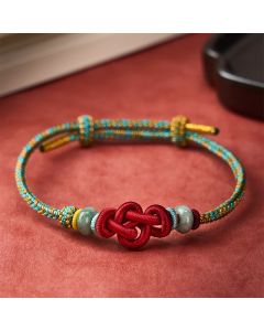 Buddha Stones Handmade Braided Yellow Green Wenchang Knot Jade Luck Adjustable Bracelet - 5.9-7.5  in / 15-19cm