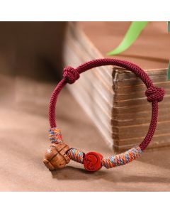 Buddha Stones Handmade Chinese Zodiac Red String Peach Pit Cinnabar Luck Bracelet - Pig / Red Rope(Wrist Circumference: 14-17cm)