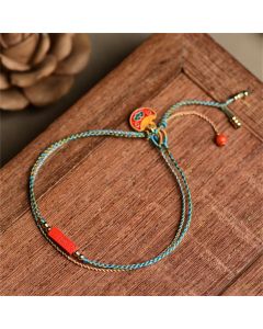 Buddha Stones Handmade Cinnabar As One Wishes Blessing Braid Double Layer Bracelet - 14-16cm