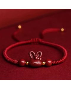 Buddha Stones Handmade Cinnabar Chinese Zodiac Rabbit Luck Red Rope Bracelet - Red(Wrist Circumference 14-17cm)