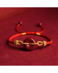 Buddha Stones Handmade Cinnabar Peace Buckle Blessing Braided Rope Bracelet - Gray Rope(Wrist Circumference 14-23cm)