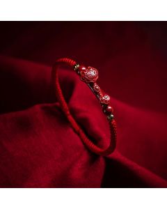 Buddha Stones Handmade Cinnabar Ruyi Handle Fu Character PiXiu Blessing Red String Braided Bracelet - Cinnabar PiXiu(Wrist Circumference: 14-20cm)