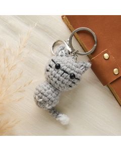 Buddha Stones Handmade Crochet Light Gray Cute Cat Charm Gift Keychains - Cotton (Softness ♥ Breathability)