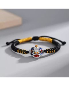 Buddha Stones Handmade Dancing Lion Luck Braided String Bracelet - Green(Wrist Circumference 14-21cm)