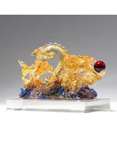 Buddha Stones Handmade Dragon Liuli Crystal Art Piece Protection Strength Home Office Decoration - 26*9.5*14cm/10.24*3.74*5.51Inch