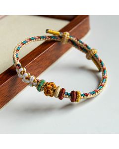 Buddha Stones Handmade Dunhuang Color Peach Blossom Pattern Braid String Bracelet - 17-19cm