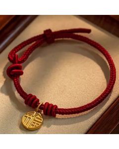 Buddha Stones Handmade Eight Thread Peace Knot Fu Character Charm Luck Happiness Red Rope Bracelet - 17-20cm