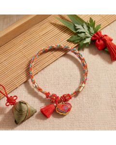 Buddha Stones Handmade Five-Color Cord Luck Red Song Brocade Chinese Lock Charm Apple Money Bag Gourd Zongzi Braided Bracelet - Chinese Lock Charm(Same Color Tone – Pattern Varies)