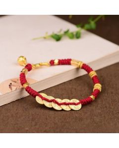 Buddha Stones Handmade Five Emperor Coins Wealth String Braided Bracelet - Yellow Rope(Wrist Circumference: 15-19cm)