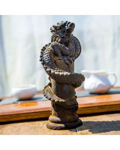 Buddha Stones Handmade Flying Dragon Around The Pillar Iron Powder Rust Cast Resin Statue Home Decoration - Polished Version 20*10*8cm