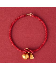 Buddha Stones Handmade Fu Character Charm Luck Happiness Bell Red Rope Bracelet - Red(Wrist Circumference 14-16cm)