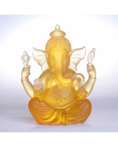 Buddha Stones Handmade Ganesh Ganpati Elephant Figurine Liuli Crystal Art Piece Protection Statue Home Decoration - Ganesh Amber Color 11.5*9*14.5cm