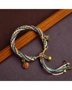 Buddha Stones Handmade Gold Swallowing Beast Family Healing Reincarnation Knot Braid Bracelet - Blue Colorful(Wrist Circumference 14-16cm)