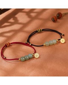 Buddha Stones Handmade Hetian Jade Bead Lotus Pod Prosperity Luck Braided Bracelet - Black Rope(Wrist Circumference 14-16cm)