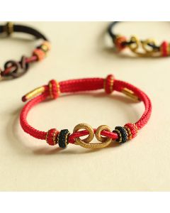 Buddha Stones Handmade Ingot Pattern Braided String Protection Bracelet - Brown Rope(Wrist Circumference: 14-16.5cm)