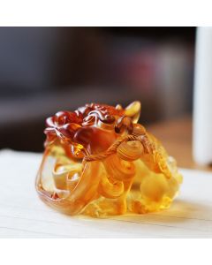 Buddha Stones Handmade Liuli Crystal Gold Swallowing PiXiu Art Piece Home Decoration - A Pair of Blue Pixiu(with Two 4cm Ingots)
