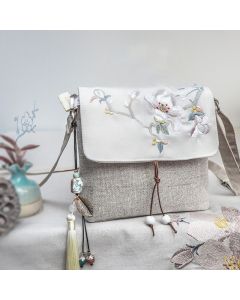 Buddha Stones Handmade Magnolia Embroidered Large Capacity Polyester Canvas Backpack - Magnolia