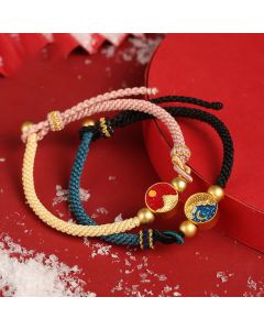 Buddha Stones Handmade Mountain and Sea Engraved Luck Two-Color String Couple Bracelet - Moon Star&Sea(Men)(Bracelet Size 15-20cm)