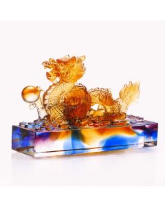 Buddha Stones Handmade Multicolored Dragon Liuli Crystal Art Piece Protection Home Office Decoration - 16*5*10.2cm/6.3*1.97*4.02Inch