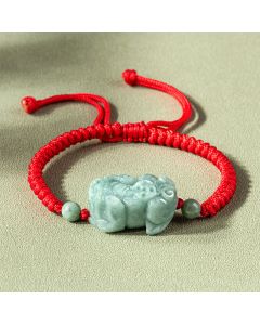 Buddha Stones Handmade Natural Jade PiXiu Protection King Kong Knot Braided String Bracelet - Jade PiXiu Brown(Bracelet Size 14-20cm)