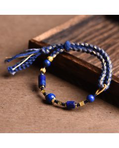 Buddha Stones Handmade Natural Lazurite Lapis Lazuli Bead Positive Rope Bracelet - Lazurite(Balance♥Serenity)(Wrist Circumference 14-18cm)