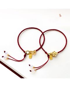 Buddha Stones Handmade Peach Blossom Rosette Bow Knot Fu Character Charm Luck Fortune Red Rope Bracelet - Bow Knot(Wrist Circumference 14-17cm)