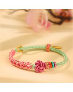 Buddha Stones Handmade Pink Green Peach Blossom Knot Braided Bracelet - Peach Blossom(Wrist Circumference: 14cm-17cm)